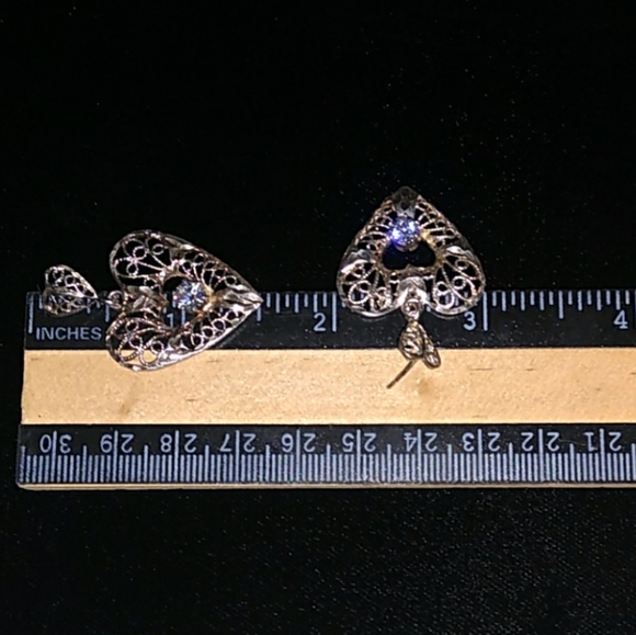 VINTAGE Sterling Silver Filigree Heart White Stone - Picture 5 of 8